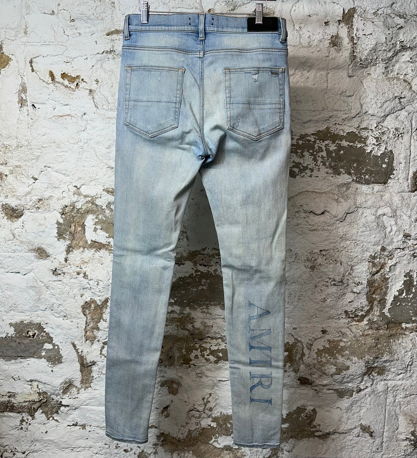 Amiri Knee Hole Blue AM Logo Blue Denim Jeans Sz 32