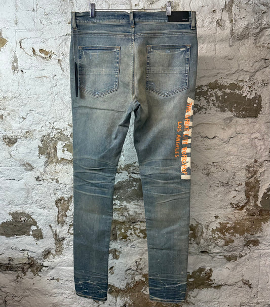 Amiri Orange TGCW Blue Denim Jeans