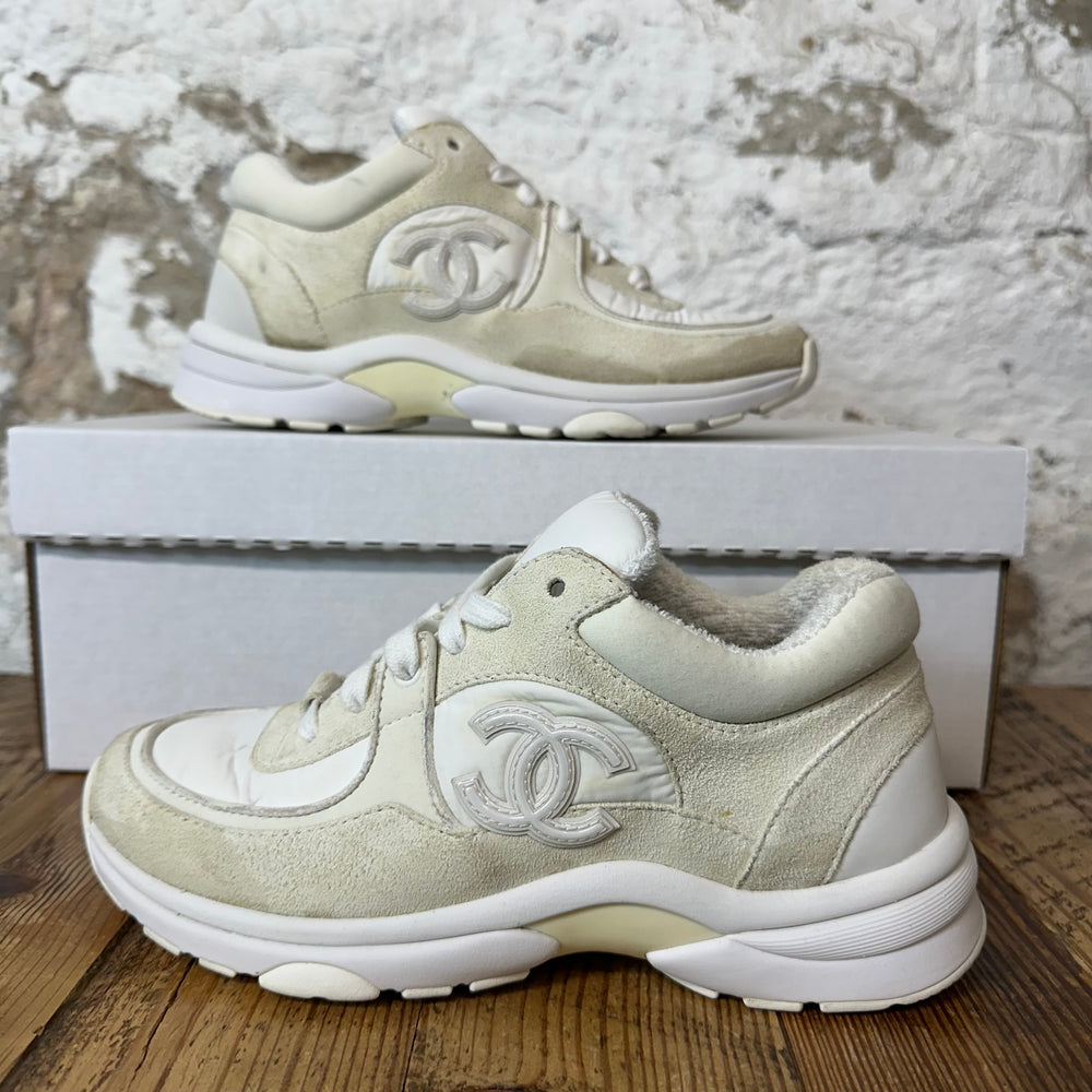 Chanel White CC Cream Suede White Sneaker Sz 4.5 (36)