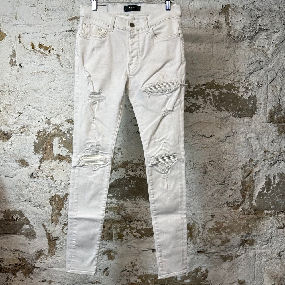 Amiri MX1 White Leather White Denim Jeans Sz 31