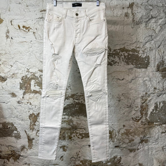 Amiri MX1 White Leather White Denim Jeans Sz 31