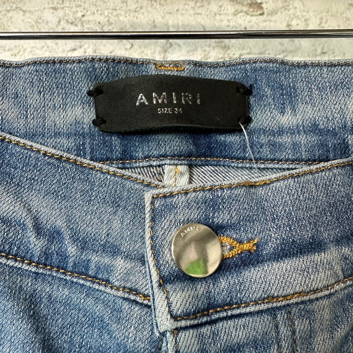 Amiri MX1 Orange Paisley Patches Blue Denim Jeans Sz 34