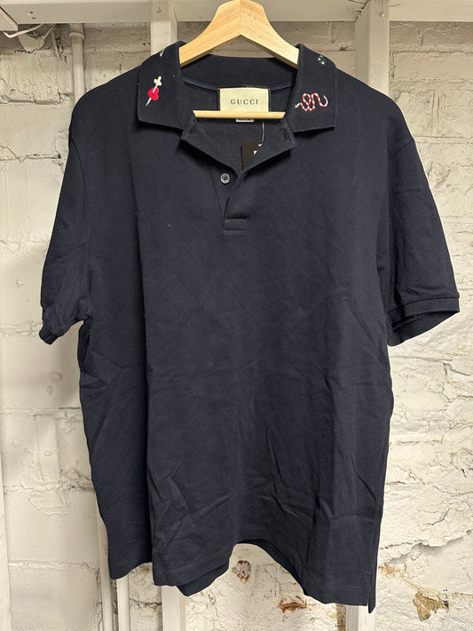 Gucci Collar Logos Navy Polo Sz XXL