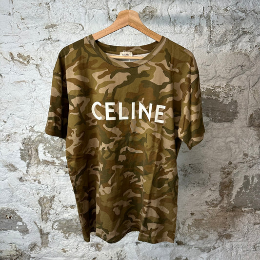 Celine White Spellout T-shirt Camo Sz M