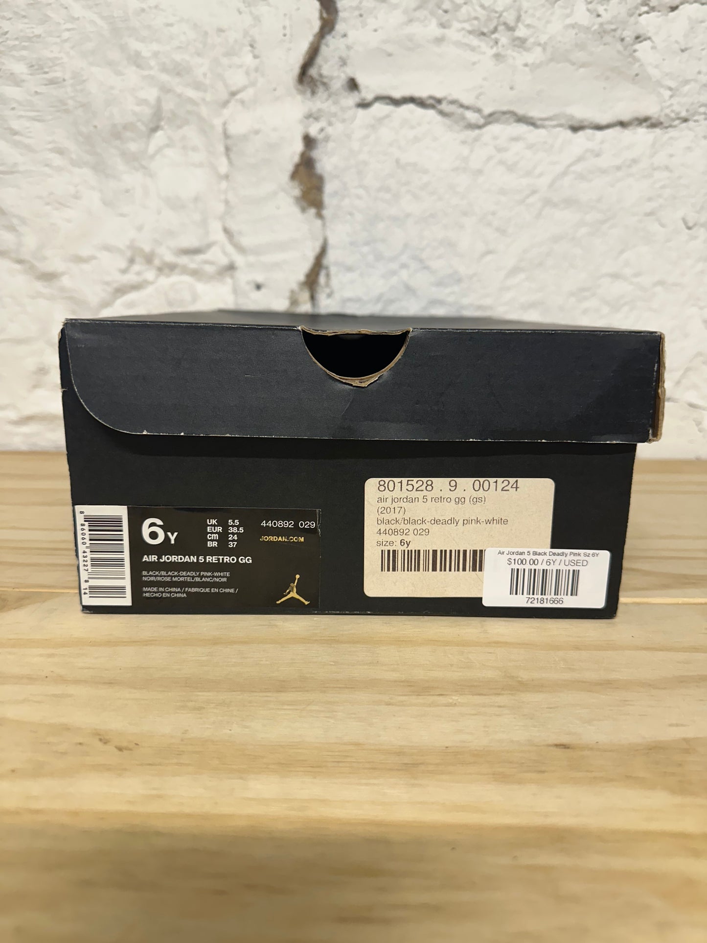 Air Jordan 5 Black Deadly Pink Sz 6Y