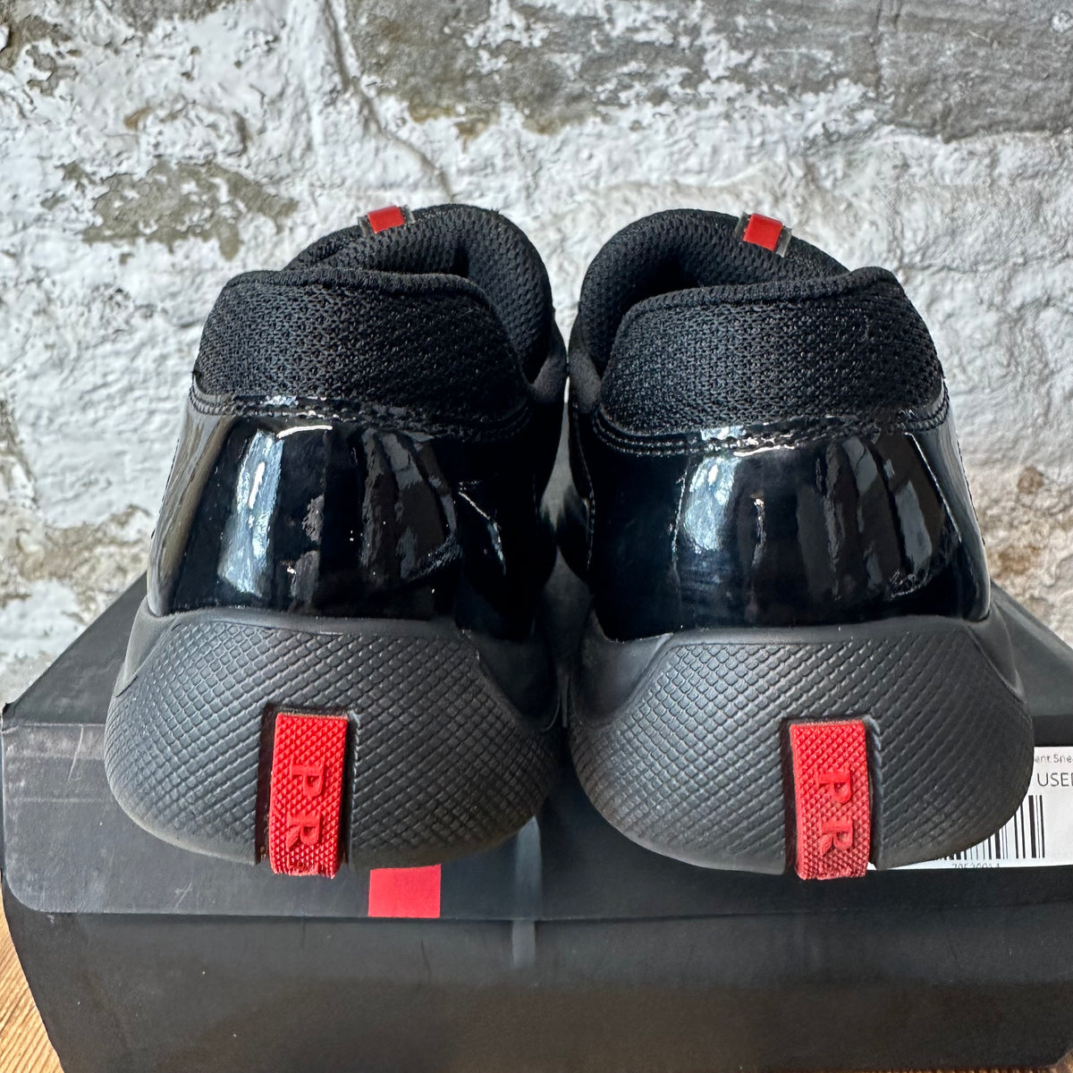 Prada Americas Cup Triple Black Patent Sneaker Sz 5 (37)
