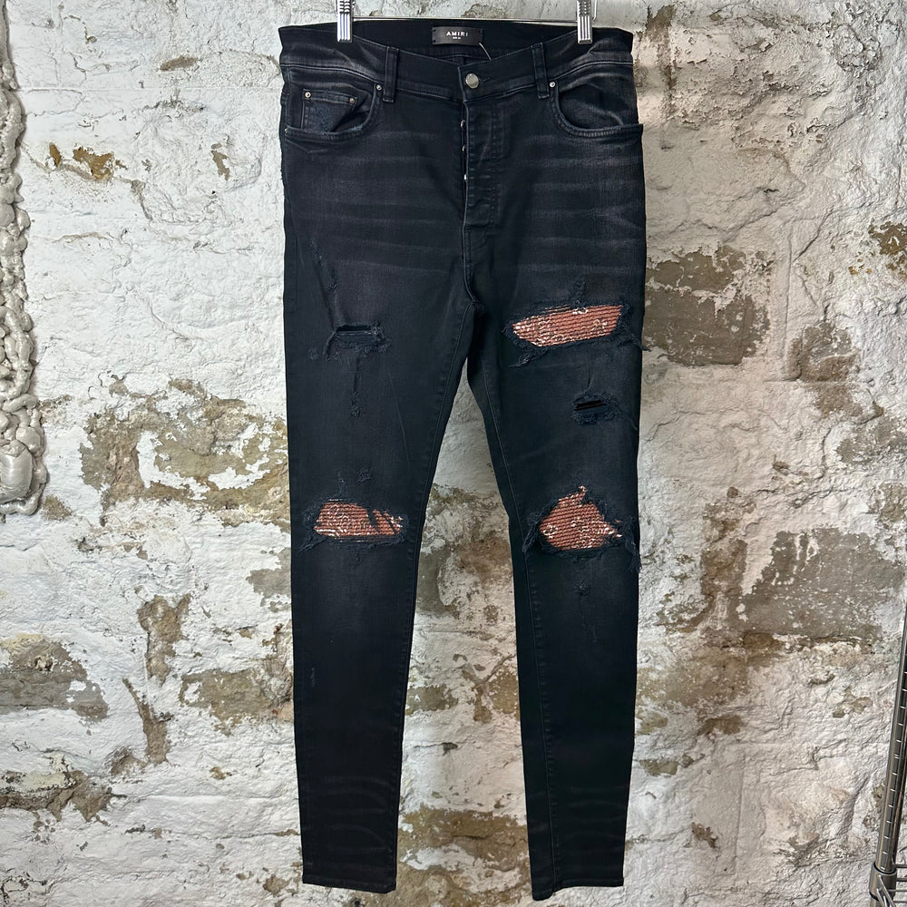 Amiri MX1 Brown Paisley Black Denim Jeans Sz 36