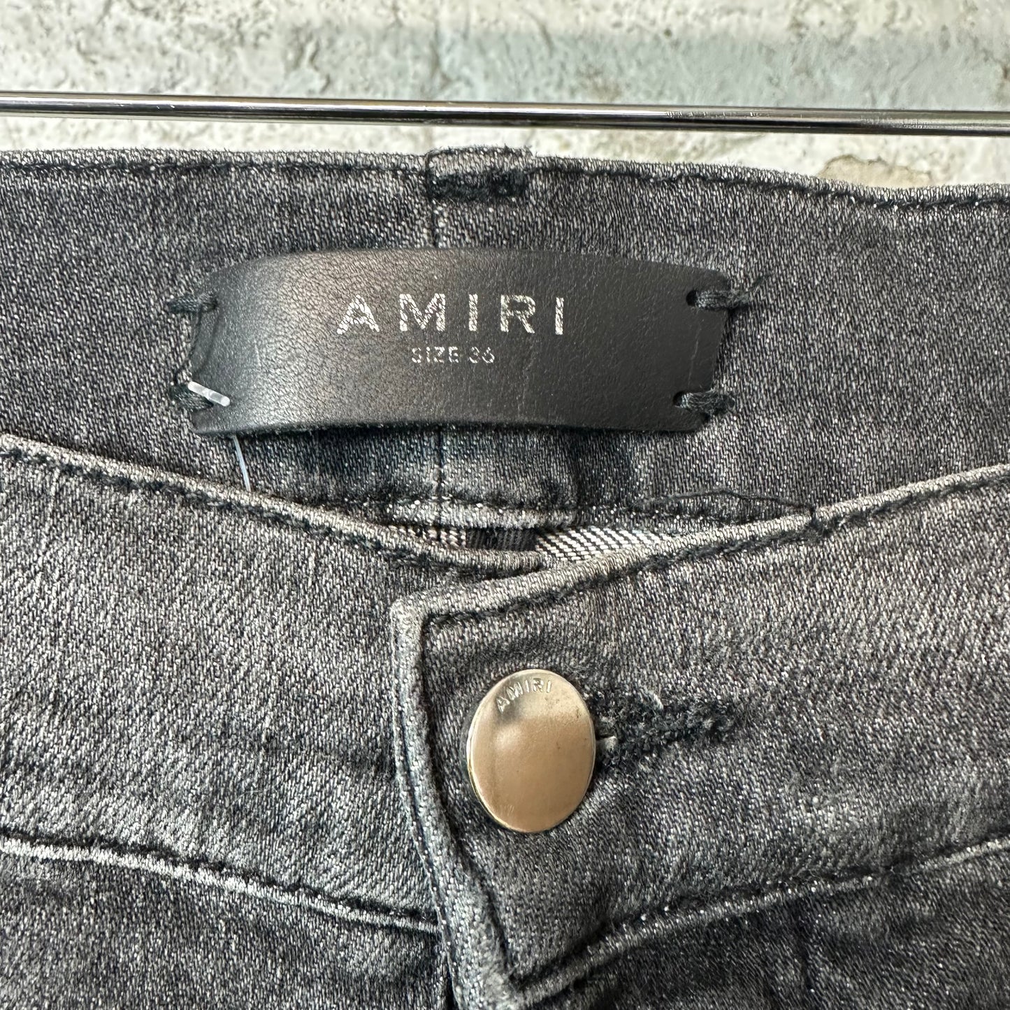 Amiri MX2 Black Patch Grey Denim Jeans Sz 36