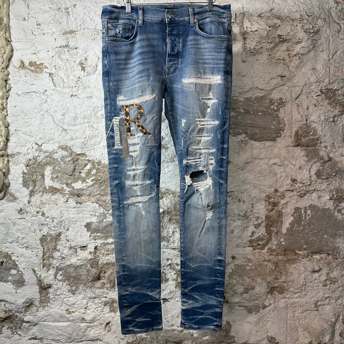 Amiri Stagger Logo Blue Denim Jeans Sz 34