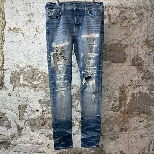 Amiri Stagger Logo Blue Denim Jeans Sz 34
