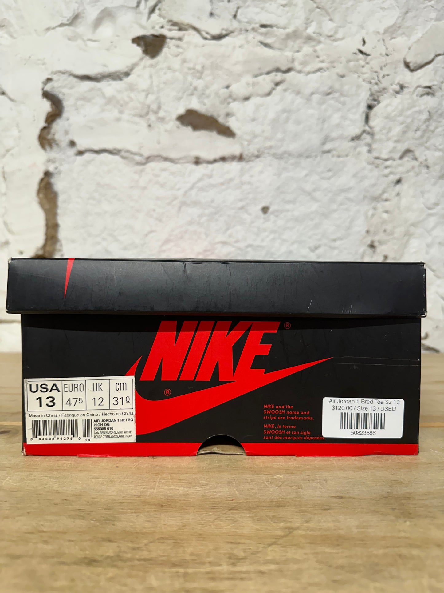 Air Jordan 1 High Bred Toe Sz 13