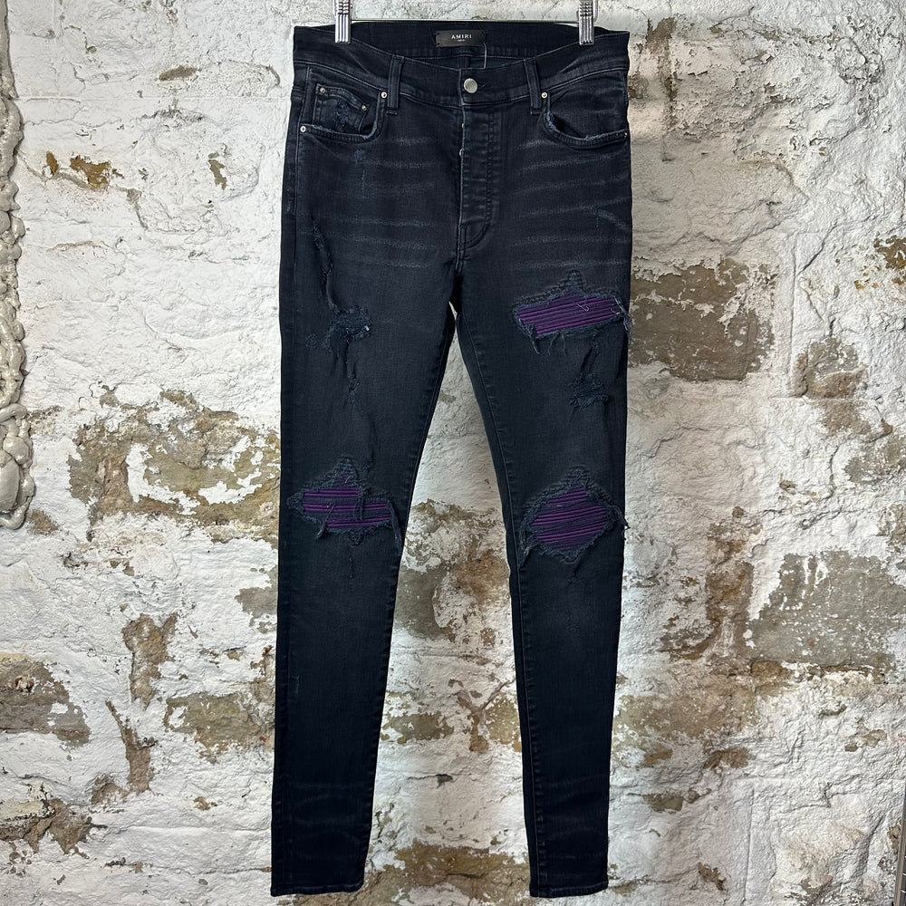 Amiri MX1 Purple Suede Black Denim Jeans Sz 31