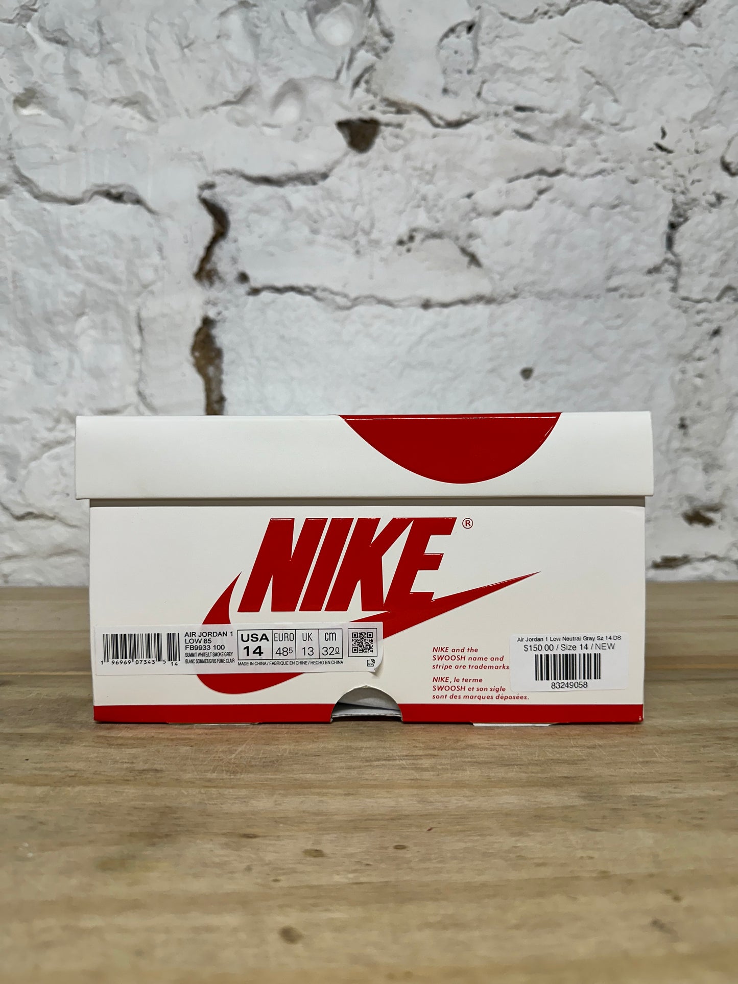 Air Jordan 1 Low Neutral Gray Sz 14 DS