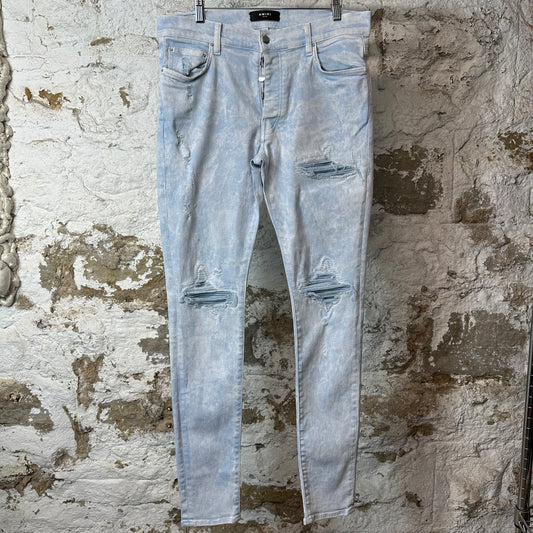 Amiri MX1 Blue Leather Mineral Wash Denim Jeans Sz 34