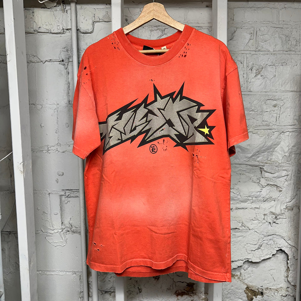 Hellstar Cracked Spellout Logo Red T-Shirt Sz M