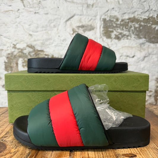 Gucci Red Green Padded Web Slide Sz 11 DS