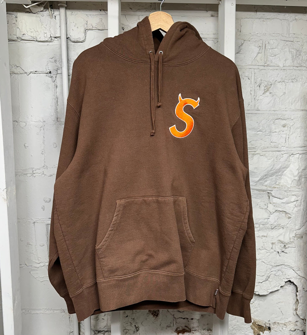 Supreme Orange Horn S Logo Brown Hoodie Sz L