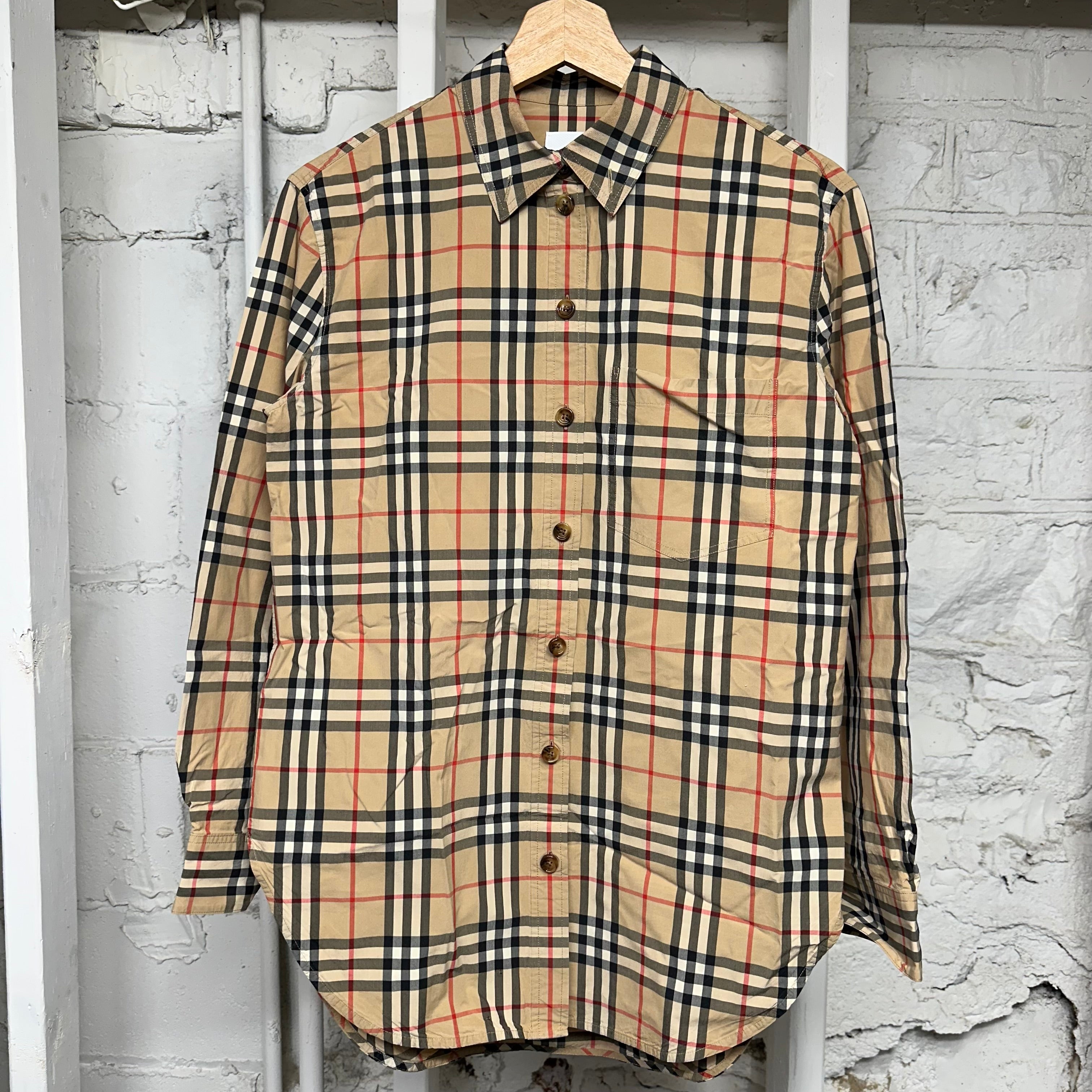 Burberry Tan Plaid Button Up Shirt Sz S