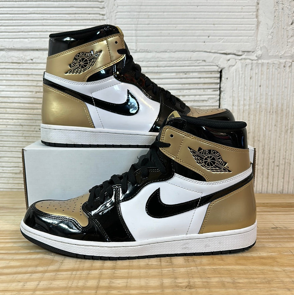 Air Jordan 1 High Black Metallic Gold Sz 14