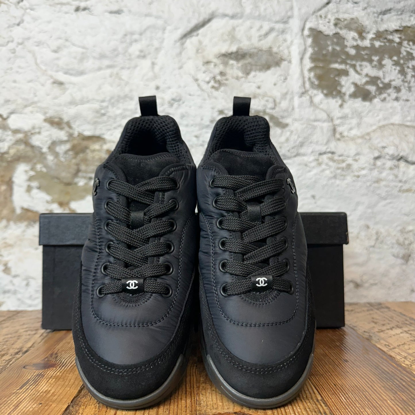 Chanel Triple Black Nylon Suede Trainer Sneaker Sz 4.5 (36.5)