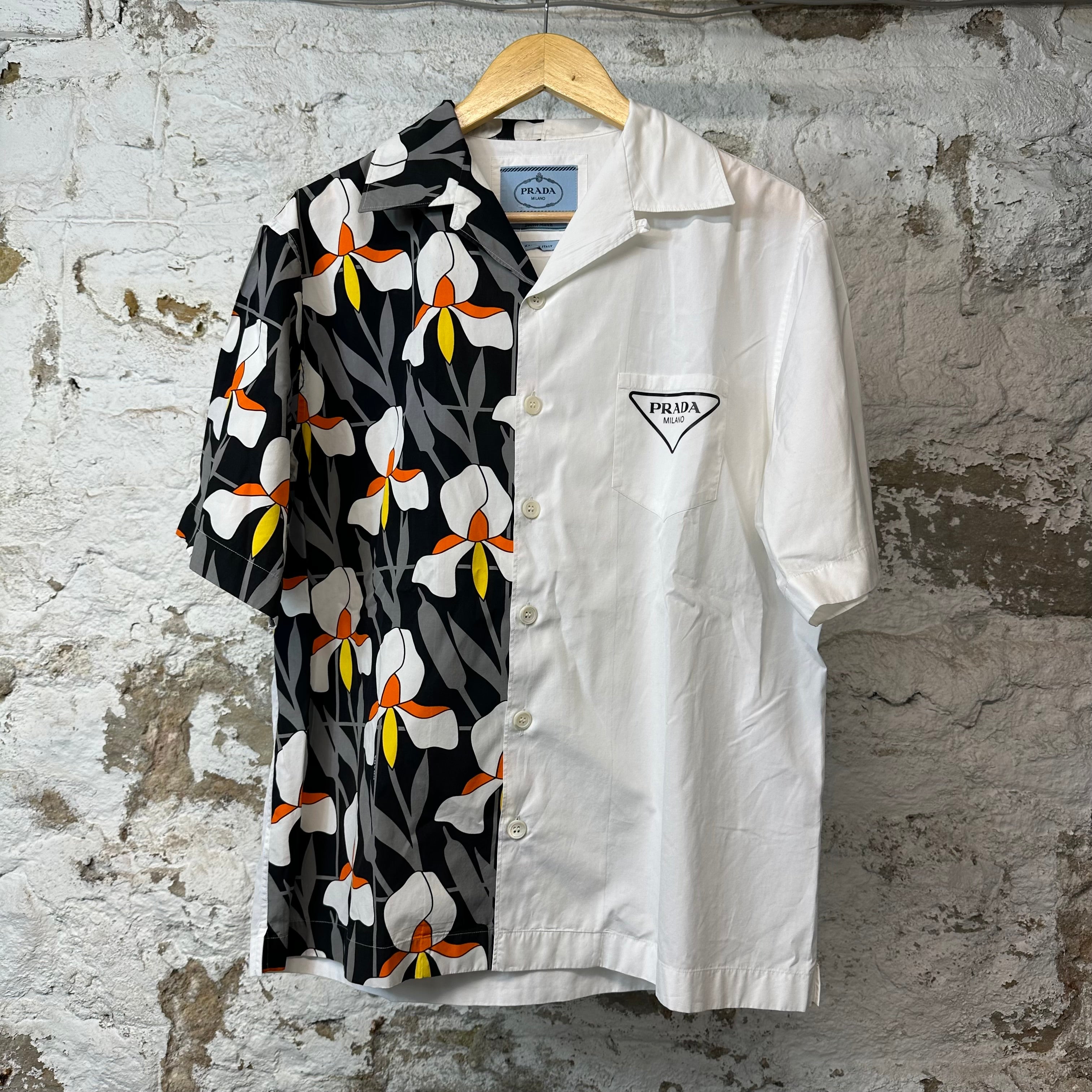 Prada Double Match White Orange Black Button Up Shirt Sz M