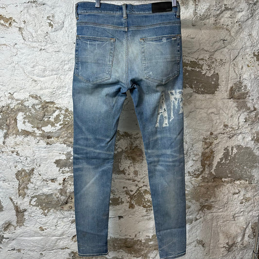 Amiri Distressed Logo Blue Denim Jeans Sz 31