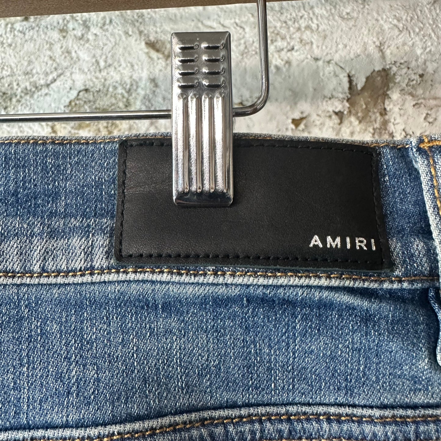 Amiri Distressed Side Spell Blue Denim Jeans Sz 34