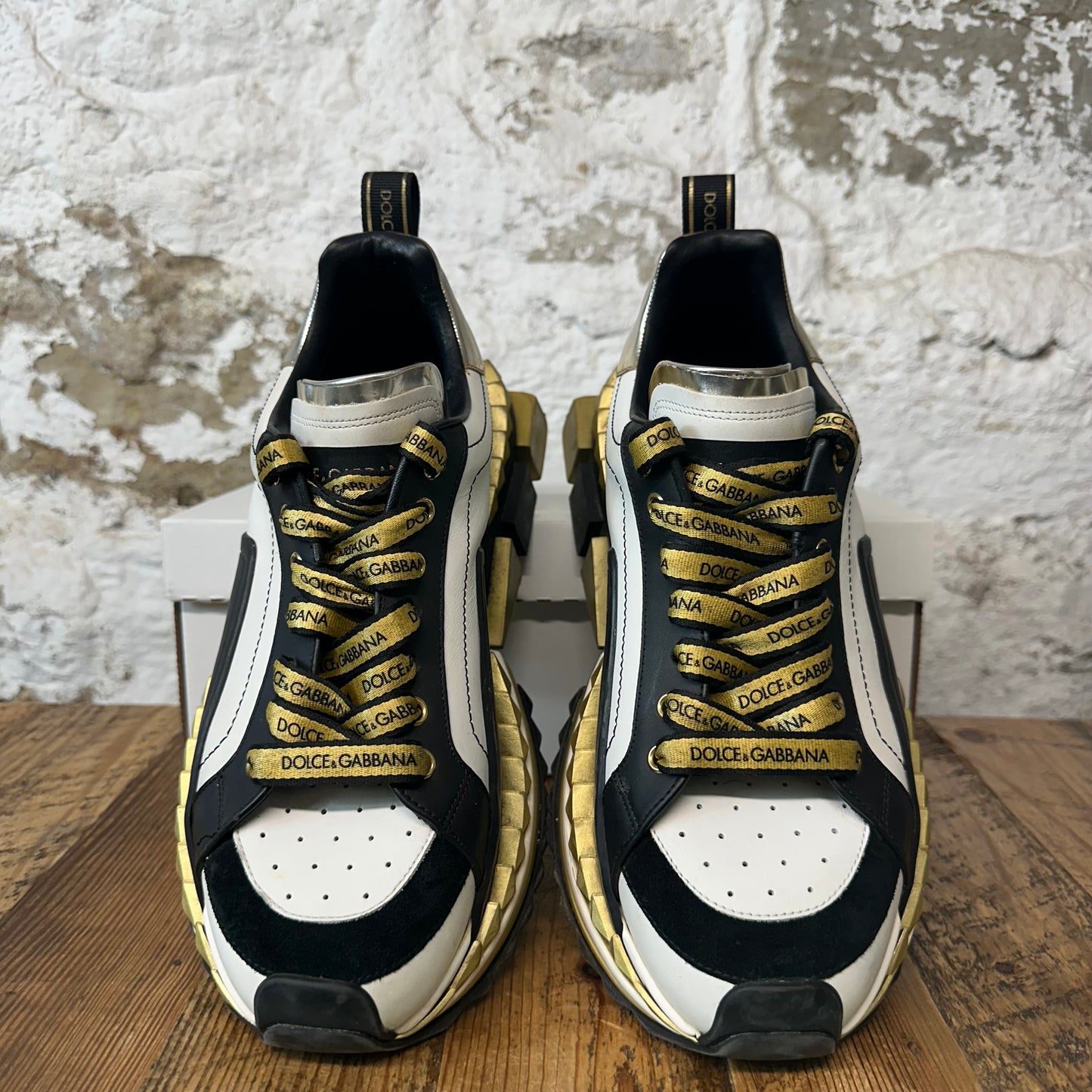 Dolce Gabbana Super King Black White Gold Sneaker Sz 9 No Box