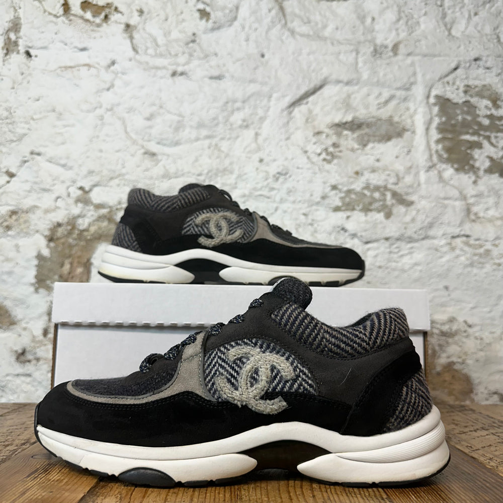 Chanel Black Grey Tweed CC Trainer Sneaker Sz 8 (41)