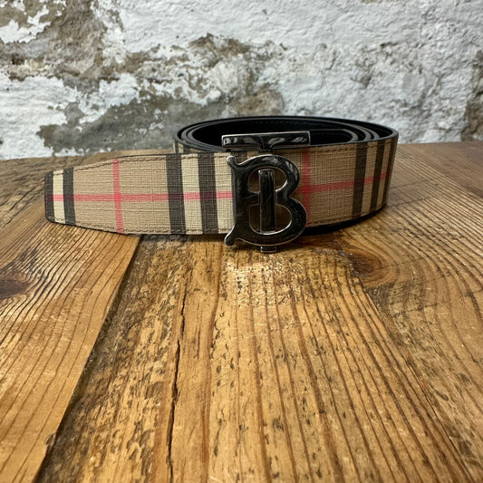 Burberry Tan Plaid Black Reversible Belt Sz (95/38)
