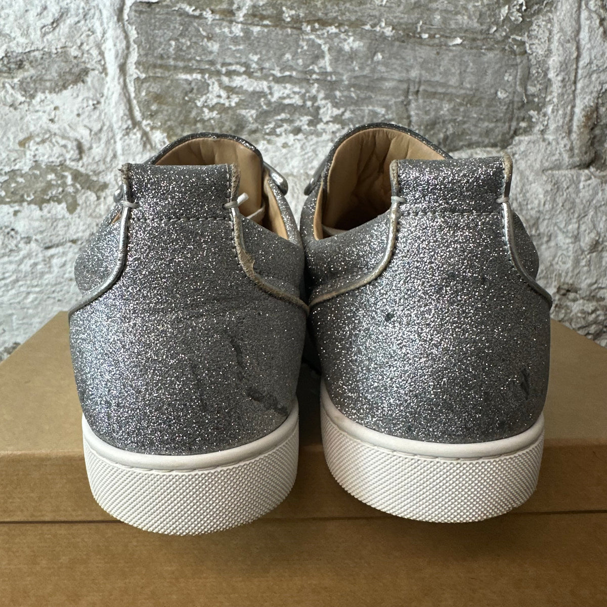 Christian Louboutin SIlver Glitter Spike Sneaker Sz 11.5 (44.5)