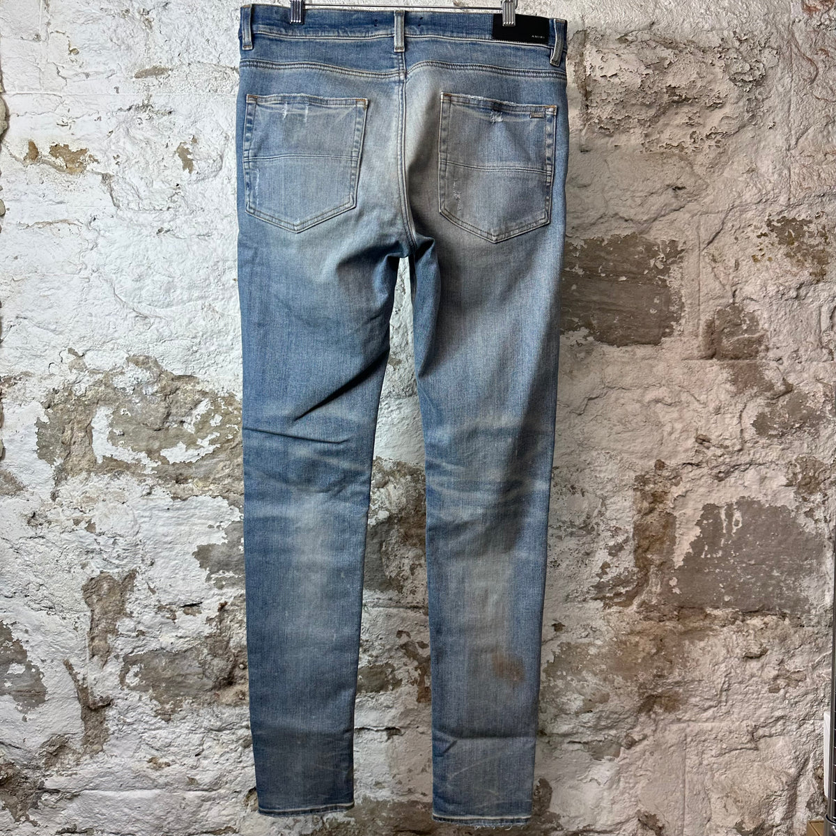 Amiri MX1 Grey Orange Plaid Patch Blue Denim Jeans Sz 34