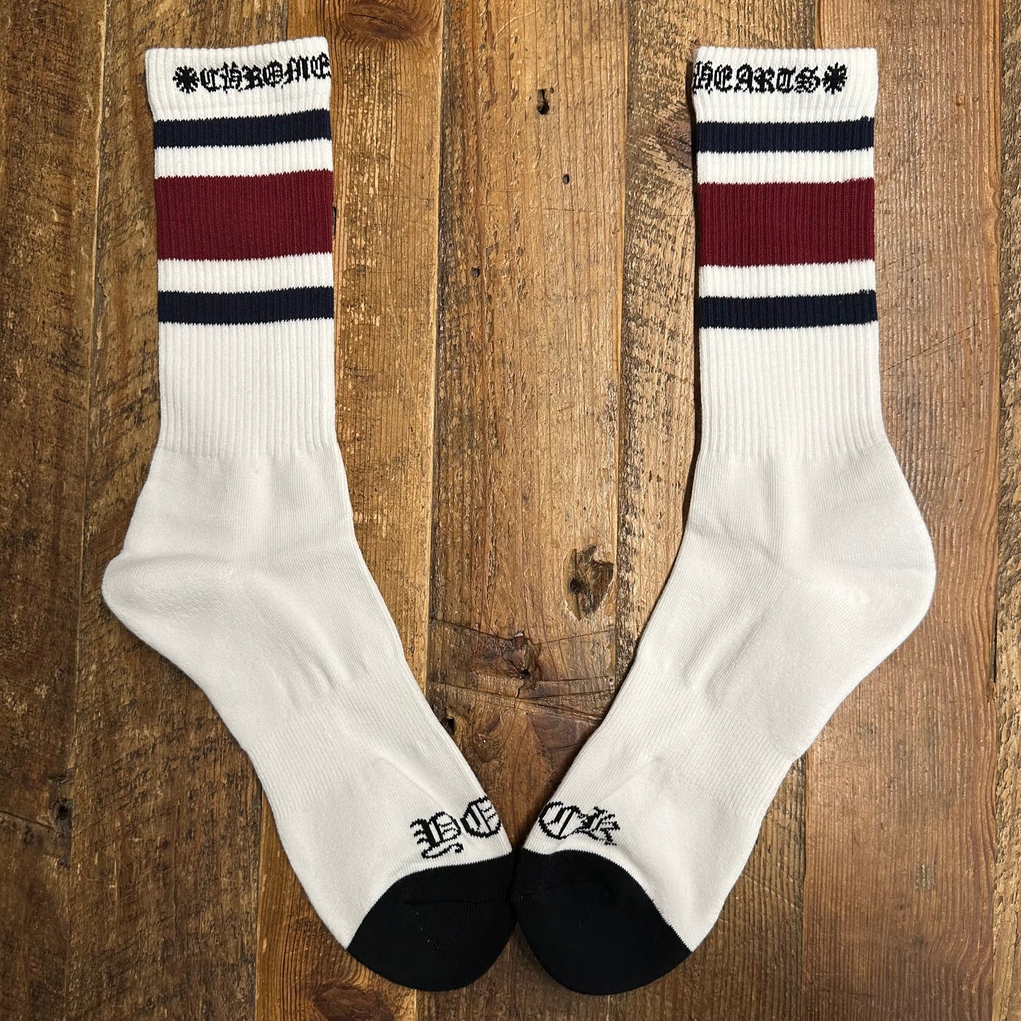 Chrome Hearts Maroon Navy Stripe Socks DS