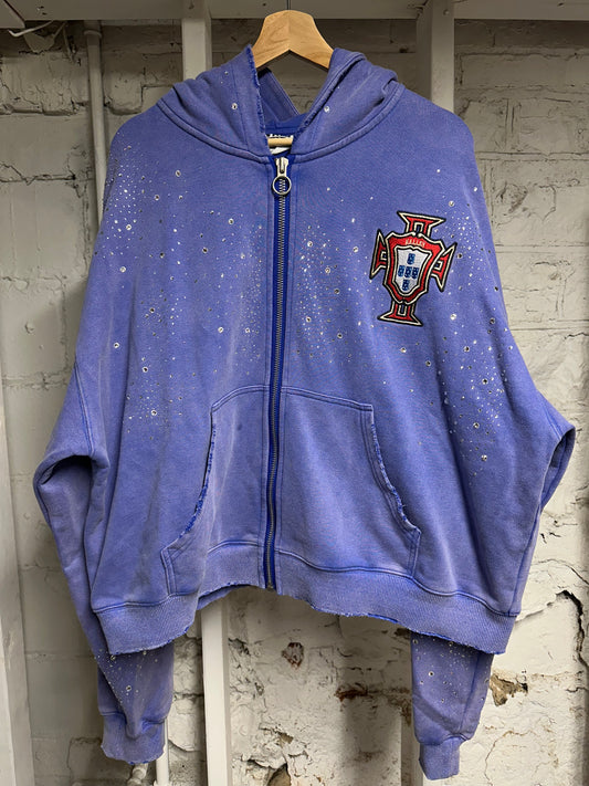 Vale Rhinestones Blue Zip Up Hoodie Sz XL