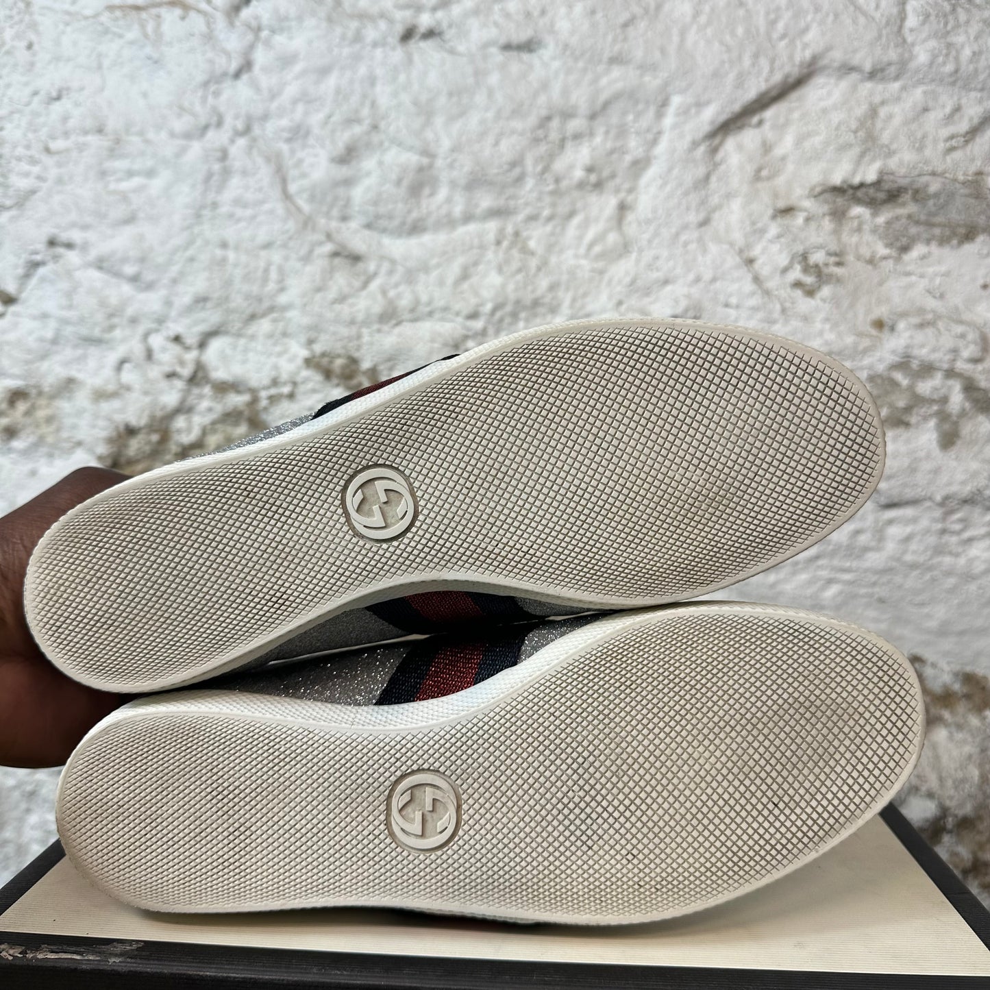 Gucci Bambi Web Silver Glitter Stud Sneaker Sz 6 (38.5)