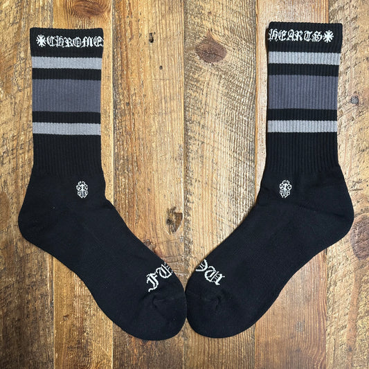 Chrome Hearts Grey Stripe Black Socks DS