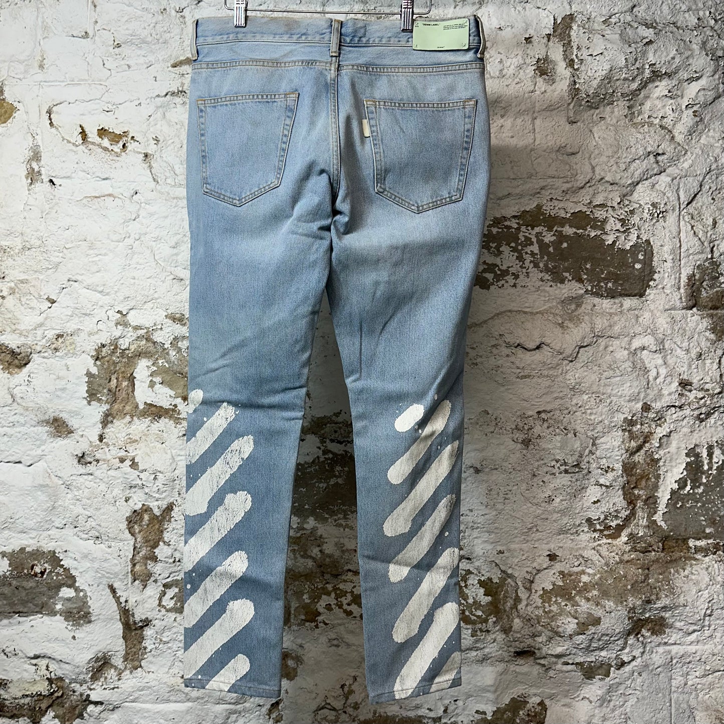 Off-White Spray Lines Light Blue Denim Jeans Sz 34