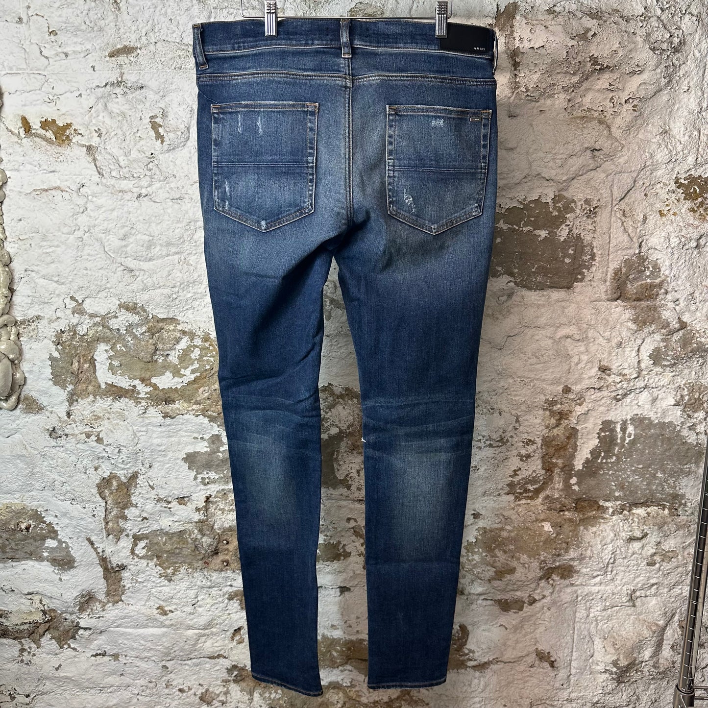 Amiri MX1 Orange Suede Dark Blue Denim Jeans Sz 36