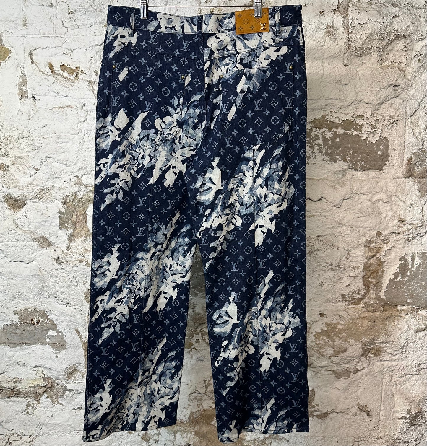 Louis Vuitton Floral Monogram Blue Denim Jeans Sz 36 DS
