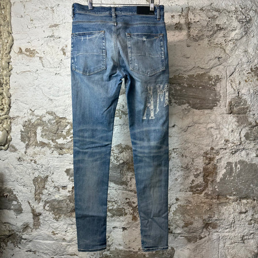 Amiri Distressed Side Spell Blue Denim Jeans Sz 31