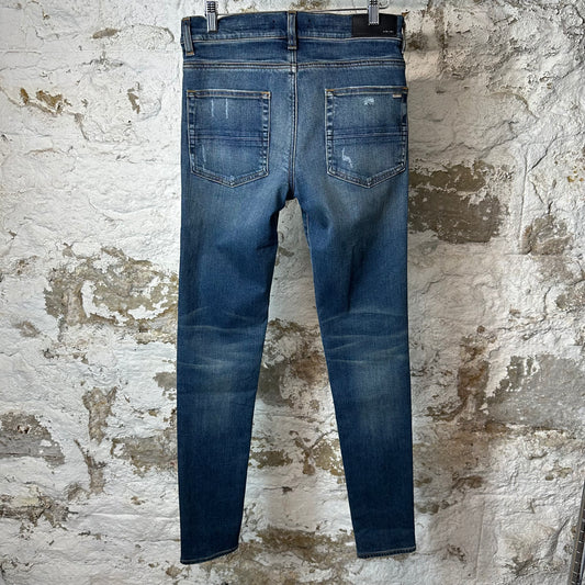 Amiri MX1 Orange Suede Dark Blue Denim Jeans Sz 31