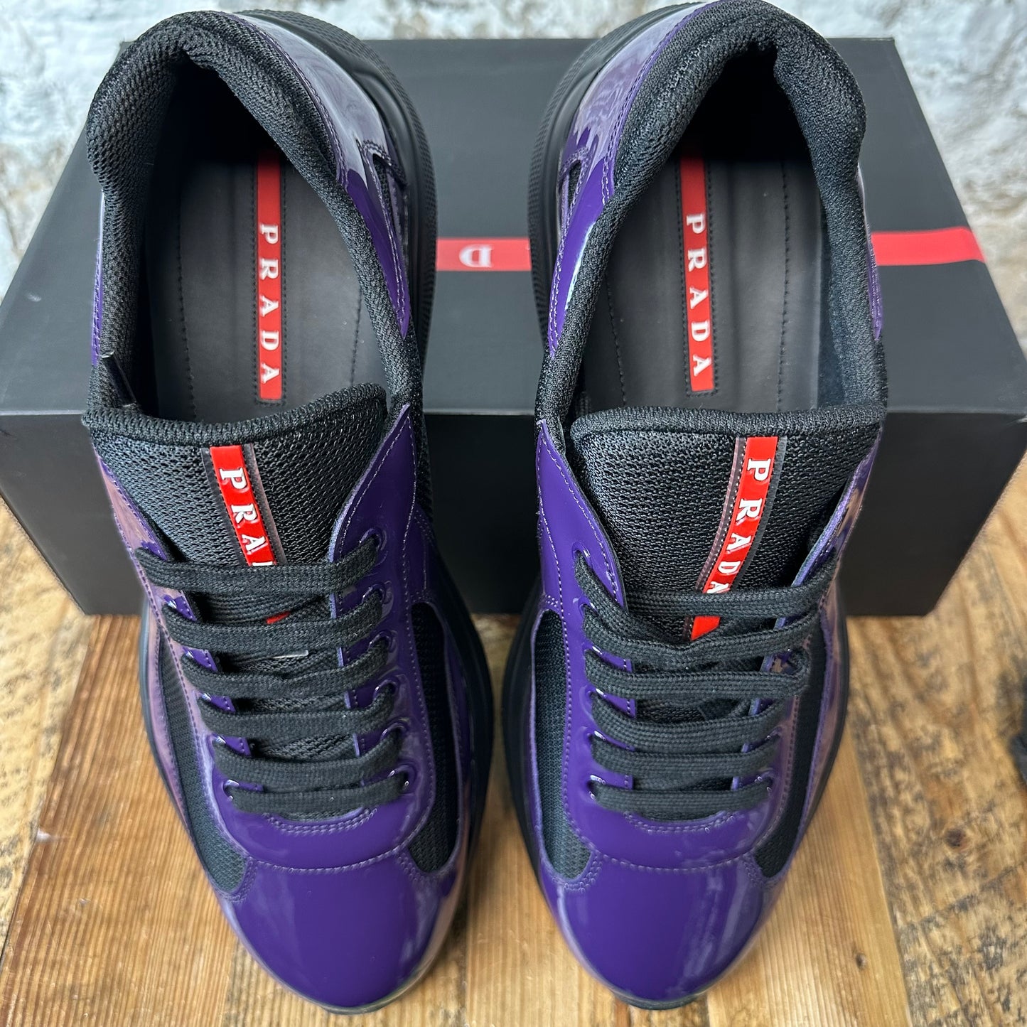Prada Americas Cup Purple Patent Black Sneaker Sz 11 DS