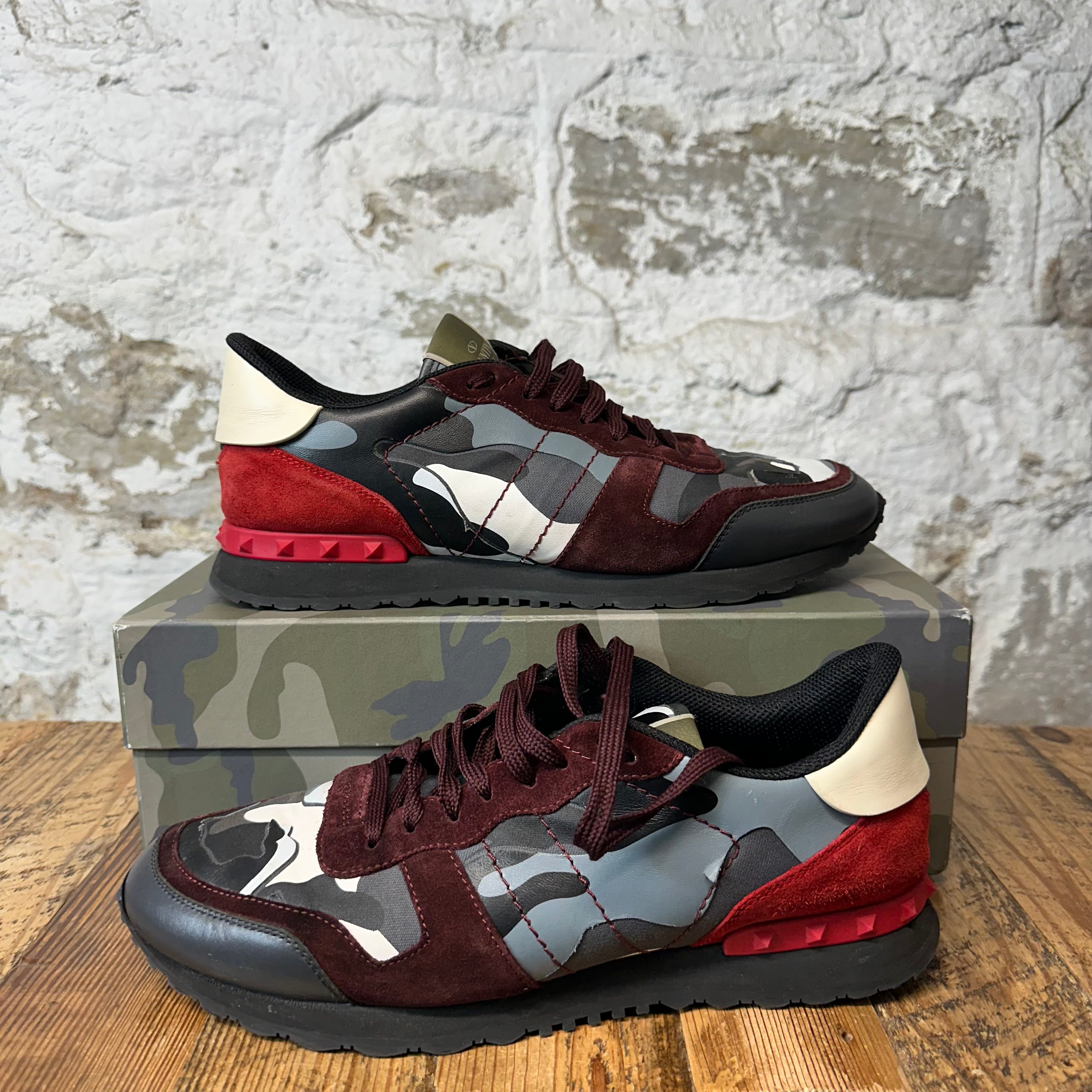 Valentino Red Maroon Suede Grey Camo Runner Sneaker Sz 12 (45)