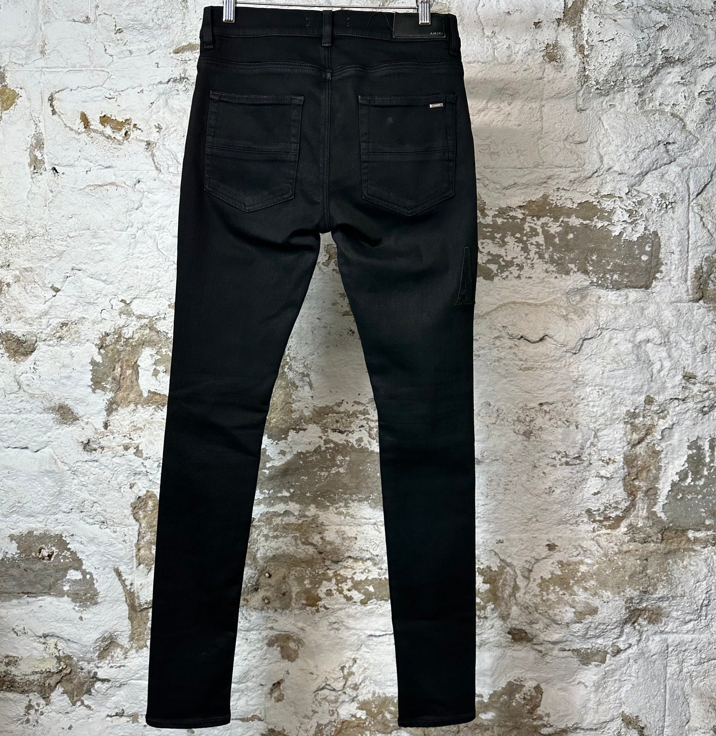 Amiri Black Core Logo Black Waxed Denim Jeans Sz 30