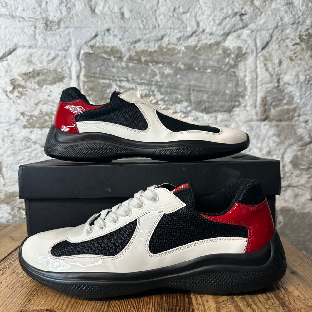 Prada Americas Cup White Red Patent Black Sneaker Sz 10.5