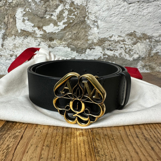 Alexander Mcqueen Gold Buckle Black Belt Sz (100)