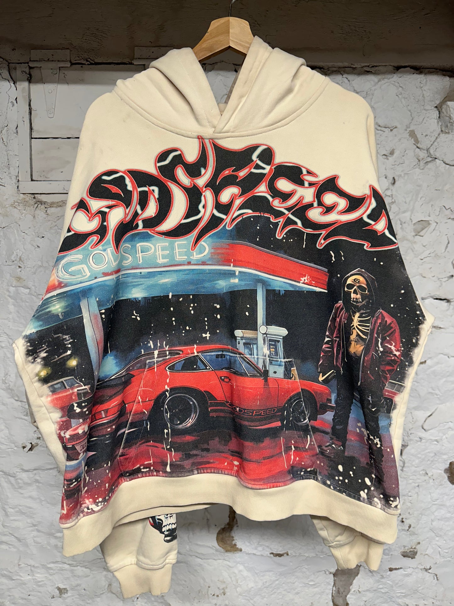 Godspeed Gas Station Skeleton Cream Hoodie Sz L
