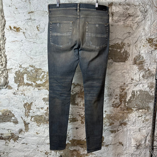 Amiri MX1 Black Leather Thrasher Dirty Blue Denim Jeans Sz 36