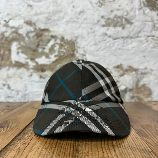 Burberry Check Teal Black Plaid Hat Sz XS DS