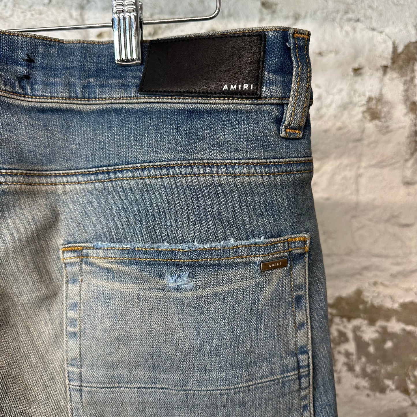 Amiri Green Camo Bones Blue Denim Jeans Sz 34